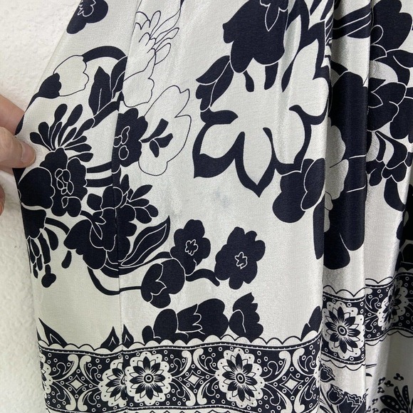 Tristan Silk Black and White Floral and Striped Smocked Back Dress L - Picture 12 of 12